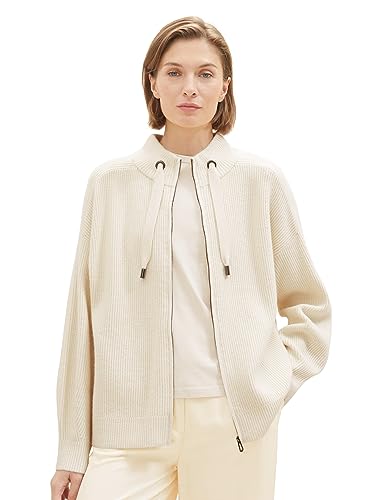 TOM TAILOR Damen 1038701 Strickjacke mit Stehkragen, 10354-soft Beige Solid, 3XL von TOM TAILOR