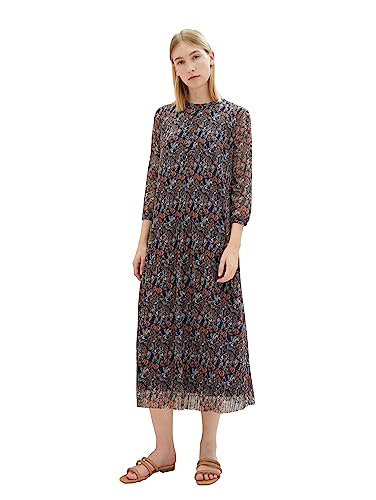 TOM TAILOR Damen 1038715 Mesh-Kleid mit Plissee & Knopfleiste, 32370-navy small tie dye floral, 38 von TOM TAILOR