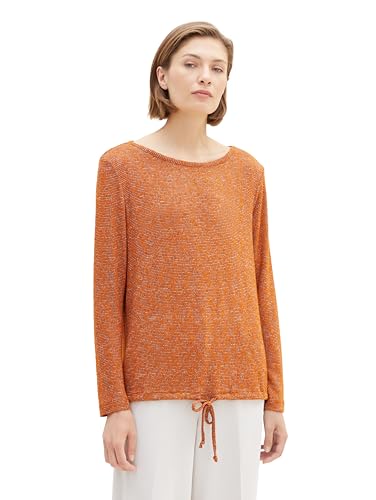 TOM TAILOR Damen 1038728 Langarmshirt mit Bindedetail, 32403-gold Flame orange Melange, M von TOM TAILOR