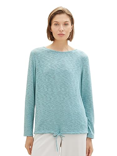 TOM TAILOR Damen 1038728 Langarmshirt mit Bindedetail, 33158-summer Teal Melange, M von TOM TAILOR