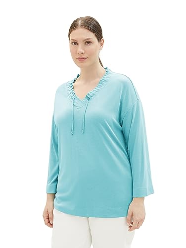 TOM TAILOR Damen 1038829 T-Shirt mit Kordelzug, 10426-Summer Teal, 50 von TOM TAILOR