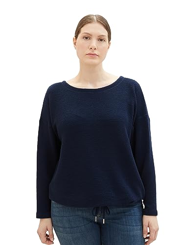 TOM TAILOR Damen 1038831 Sweatshirt mit Struktur & Kordelzug, 10668-sky Captain Blue, 52 von TOM TAILOR