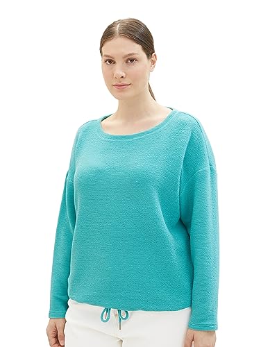 TOM TAILOR Damen 1038831 Sweatshirt mit Struktur & Kordelzug, 10426-Summer Teal, 54 von TOM TAILOR