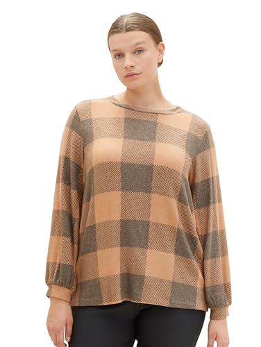 TOM TAILOR Damen 1038837 Langarmshirt mit Muster, 32499-blush Navy Cosy Check, 46 von TOM TAILOR