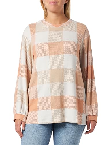 TOM TAILOR Damen 1038837 Langarmshirt mit Muster, 32500-blush orange Cosy Check, 50 von TOM TAILOR