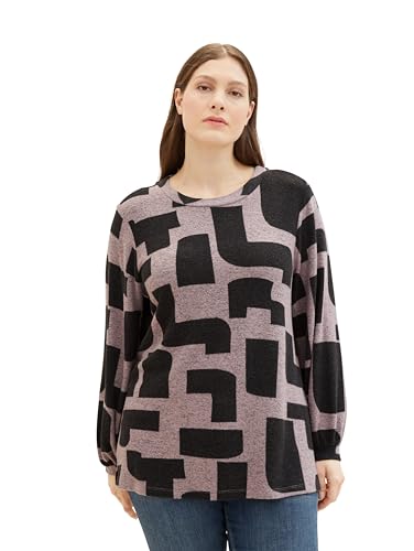 TOM TAILOR Damen 1038837 Langarmshirt mit Muster, 35135-mauve Black Geometric Print, 54 von TOM TAILOR