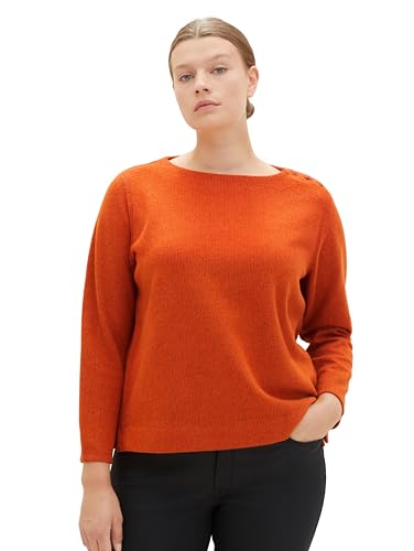 TOM TAILOR Damen 1038842 Sweatshirt mit Gerippter Struktur, 32403-gold Flame orange Melange, 44 von TOM TAILOR