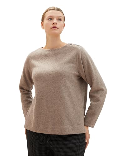 TOM TAILOR Damen 1038842 Sweatshirt mit Gerippter Struktur, 33962-doeskin Melange, 48 von TOM TAILOR