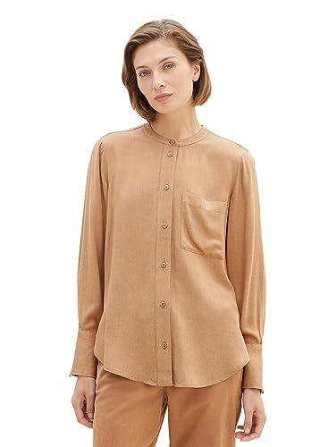 TOM TAILOR Damen 1038845 Basic Bluse mit Brusttasche, 32399-blush Mahogany Melange, 46 von TOM TAILOR