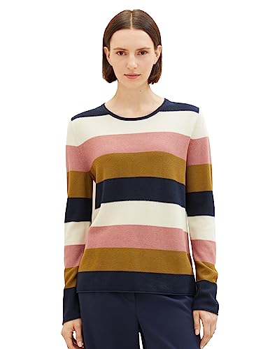 TOM TAILOR Damen 1038879 Basic Pullover mit Struktur, 34020-navy Rose Knit Stripe, M von TOM TAILOR