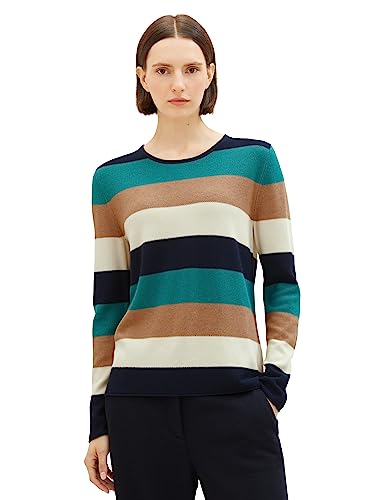 TOM TAILOR Damen 1038879 Basic Pullover mit Struktur, 34021-navy Teal Knit Stripe, XS TOM TAILOR Damen 1038879 Basic Pullover mit Struktur, 34021-navy Teal Knit Stripe, XS von TOM TAILOR