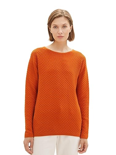 TOM TAILOR Damen 1038884 Pullover mit Struktur, 19772-gold Flame orange, XXL von TOM TAILOR