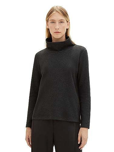 TOM TAILOR Damen 1038885 Cosy Sweatshirt mit Kragen, 34026-heringbone Structure Anthra, XL von TOM TAILOR