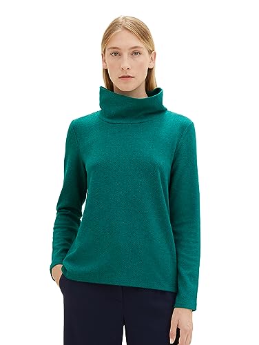 TOM TAILOR Damen 1038885 Cosy Sweatshirt mit Kragen, 34027-heringbone Structure Evergreen, M von TOM TAILOR