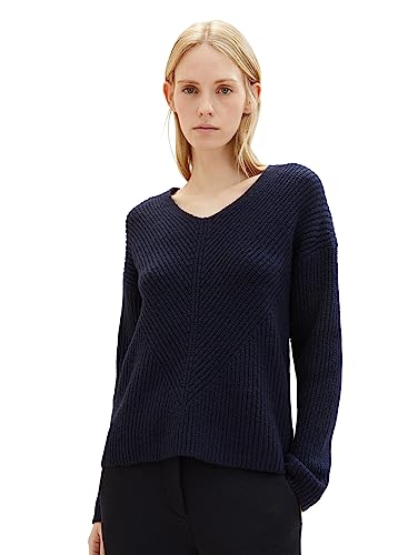 TOM TAILOR Damen 1039242 Basic Pullover mit V-Ausschnitt, 10668-sky Captain Blue, XL von TOM TAILOR