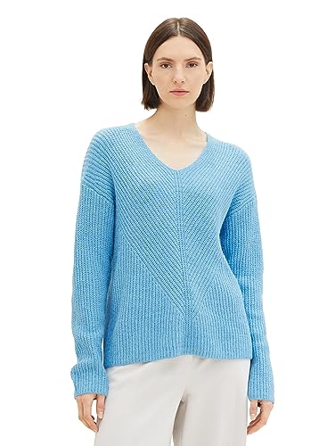 TOM TAILOR Damen 1039242 Basic Pullover mit V-Ausschnitt, 12391-Clear Light Blue Melange, XXL von TOM TAILOR