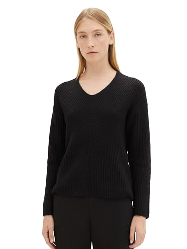 TOM TAILOR Damen 1039242 Basic Pullover mit V-Ausschnitt, 14482-deep Black, M von TOM TAILOR