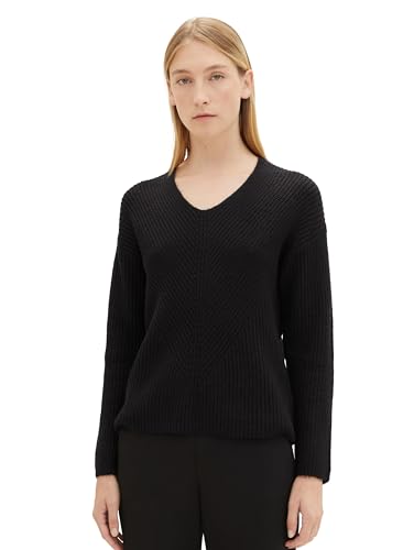 TOM TAILOR Damen 1039242 Basic Pullover mit V-Ausschnitt, 14482-deep Black, XXXL von TOM TAILOR