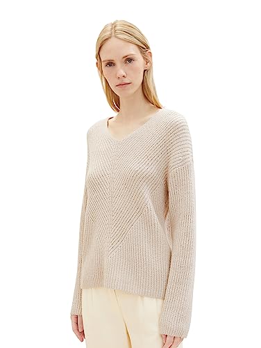 TOM TAILOR Damen 1039242 Basic Pullover mit V-Ausschnitt, 32398-clouds Grey Melange, S von TOM TAILOR