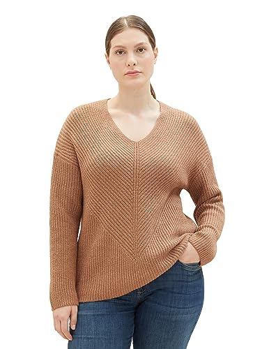 TOM TAILOR Damen 1039242 Basic Pullover mit V-Ausschnitt, 32399-blush Mahogany Melange, XXL von TOM TAILOR