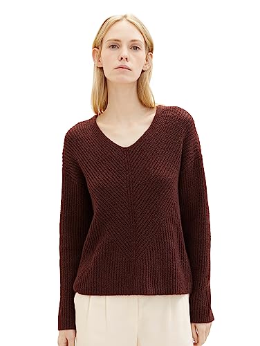 TOM TAILOR Damen 1039242 Basic Pullover mit V-Ausschnitt, 32404-raisin Melange, XXL von TOM TAILOR