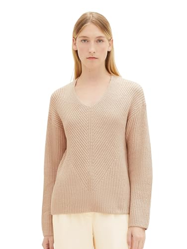 TOM TAILOR Damen 1039242 Basic Pullover mit V-Ausschnitt, 33962-doeskin Melange, M von TOM TAILOR