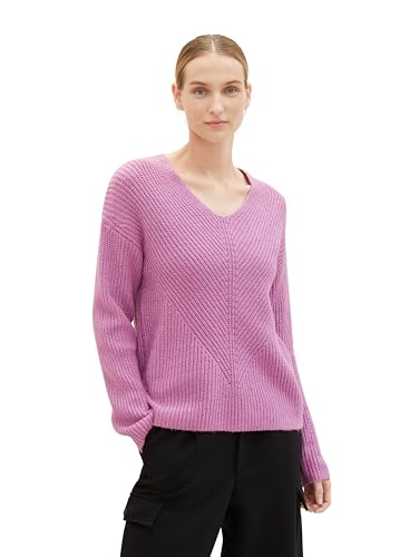 TOM TAILOR Damen 1039242 Basic Pullover mit V-Ausschnitt, 33963-mauvy Plum Melange, XXXL von TOM TAILOR