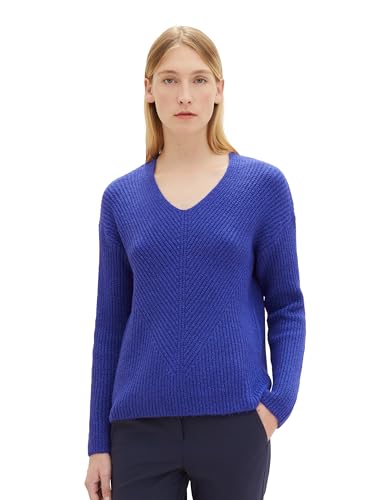 TOM TAILOR Damen 1039242 Basic Pullover mit V-Ausschnitt, 33965-crest Blue Melange, XL von TOM TAILOR