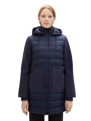 TOM TAILOR Damen Hybrid Lightwight Steppmantel mit abnehmbarer Kapuze, 10668 - Sky Captain Blue, L von TOM TAILOR