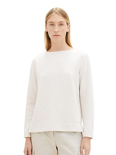 TOM TAILOR Damen 1039278 Sweatshirt mit Rippstruktur, 27789-smooth Light Sand Melange, L von TOM TAILOR