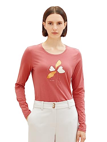 TOM TAILOR Damen 1039757 Langarmshirt mit Print, 11183-cozy pink, L von TOM TAILOR