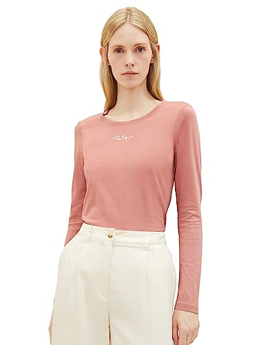 TOM TAILOR Damen 1039760 Basic Langarmshirt mit Schriftzug, 32224-fading Rose, L von TOM TAILOR