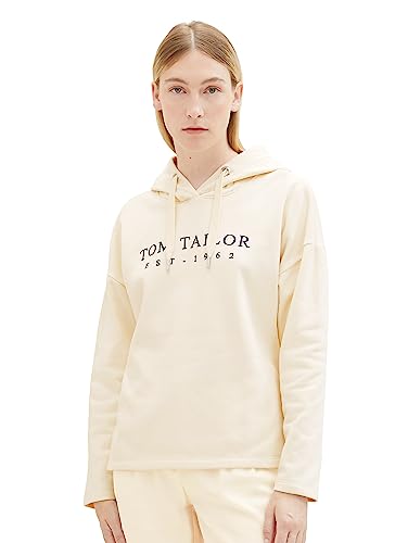 TOM TAILOR Damen 1039791 Hoodie mit Schriftzug, 28130-soft Buttercream, XXXL von TOM TAILOR