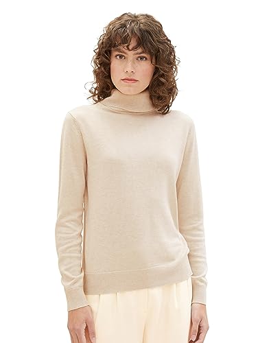 TOM TAILOR Damen 1039821 Basic Pullover mit Rollkragen, 28596-soft beige Melange, XS von TOM TAILOR