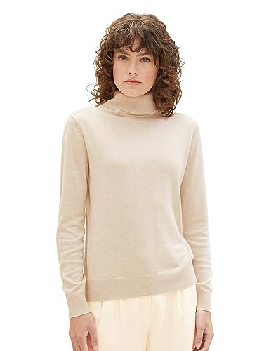 TOM TAILOR Damen 1039821 Basic Pullover mit Rollkragen, 28596-soft beige Melange, XXL von TOM TAILOR