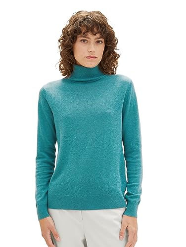 TOM TAILOR Damen 1039821 Basic Pullover mit Rollkragen, 32402-ever Green Melange, L von TOM TAILOR