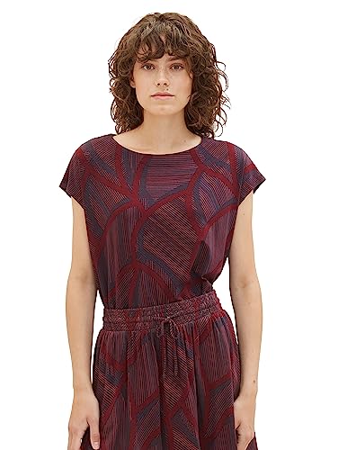 TOM TAILOR Damen 1039846 T-Shirt mit Muster, 32363-navy Abstract Lines, XXL von TOM TAILOR