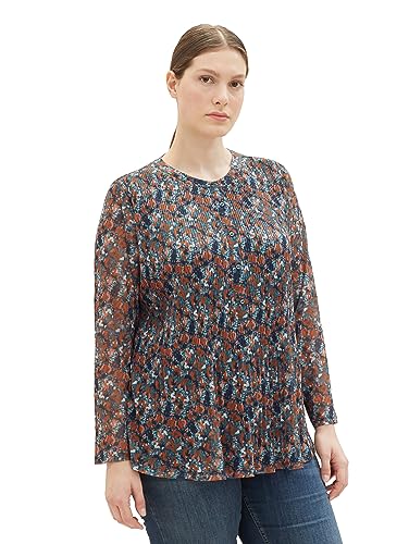 TOM TAILOR Damen 1039920 Mesh-Langarmshirt Bluse mit Muster, 32370-navy small tie dye floral, 46 von TOM TAILOR