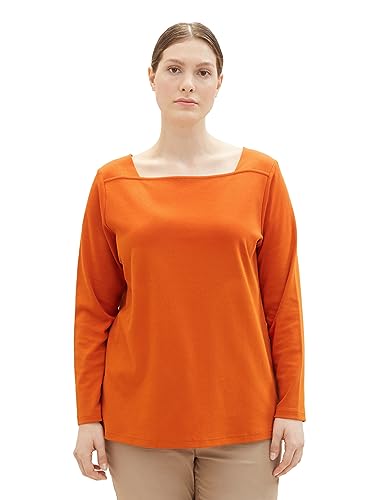 TOM TAILOR Damen 1039921 Basic Langarmshirt mit Carree-Ausschnitt, 19772-gold Flame orange, 50 von TOM TAILOR