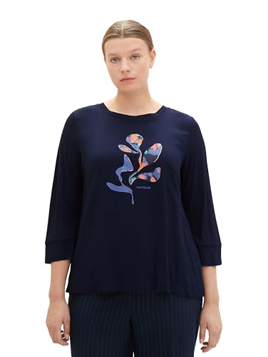 TOM TAILOR Damen 1039923 T-Shirt im Material-Mix mit Print, 10668-sky Captain Blue, 50 von TOM TAILOR