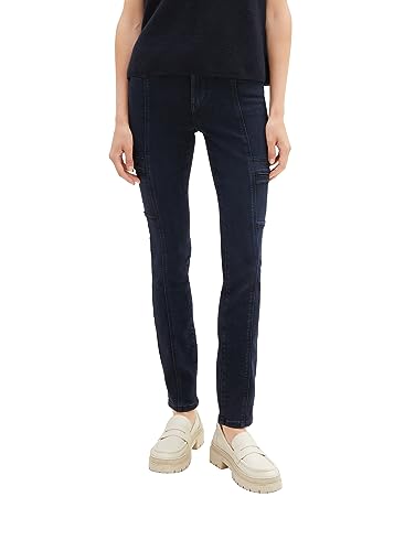 TOM TAILOR Damen 1039971 Alexa Slim Cargo Jeans, 10173-dark Stone Blue Black Denim, 27/30 von TOM TAILOR