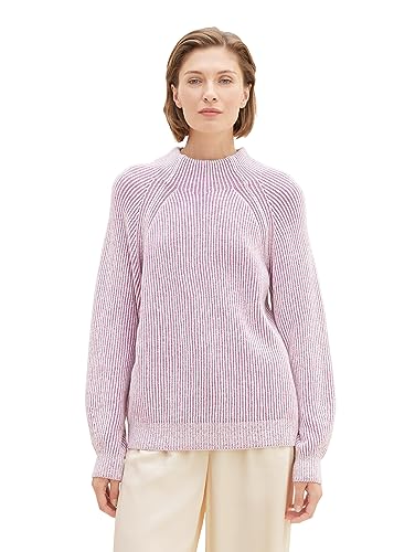 TOM TAILOR Damen 1039977 Pullover mit Stehkragen, 34136-offwhite Mauve Plaited Rib, L von TOM TAILOR