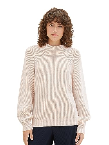 TOM TAILOR Damen 1039977 Pullover mit Stehkragen, 34137-offwhite beige Plaited Rib, L von TOM TAILOR