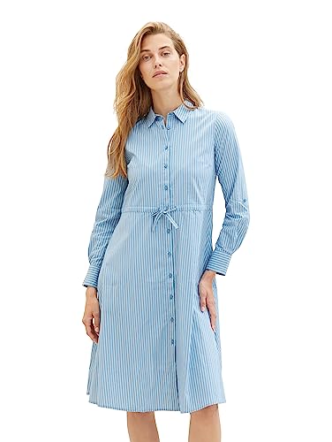 TOM TAILOR Damen 1039989 Kleid mit Streifen & Bindegürtel, 30198-blue White Thin Stripe, 36 von TOM TAILOR