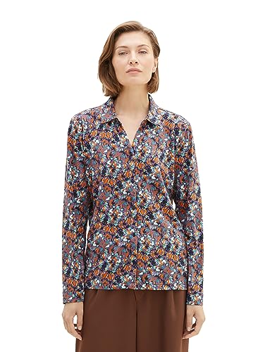 TOM TAILOR Damen 1040022 T-Shirt Bluse mit Muster, 32370-navy small tie dye floral, XS von TOM TAILOR
