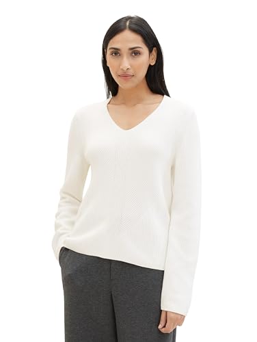 TOM TAILOR Damen Basic Strickpullover mit V-Ausschnitt, 10315 - Whisper White, M von TOM TAILOR