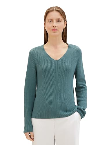 TOM TAILOR Damen Basic Strickpullover mit V-Ausschnitt, 10697 - Sea Pine Green, L von TOM TAILOR