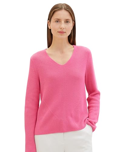 TOM TAILOR Damen Basic Strickpullover mit V-Ausschnitt, 15799 - Carmine Pink, L von TOM TAILOR