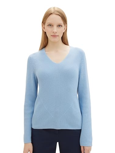 TOM TAILOR Damen Basic Strickpullover mit V-Ausschnitt, 34587 - Light Fjord Blue, M von TOM TAILOR