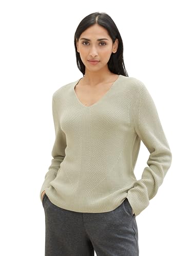 TOM TAILOR Damen Basic Strickpullover mit V-Ausschnitt, 34895 - Desert Green, XL von TOM TAILOR